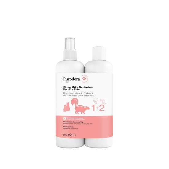 Duo neutralisant d'odeurs de moufette pour animaux - Purodora