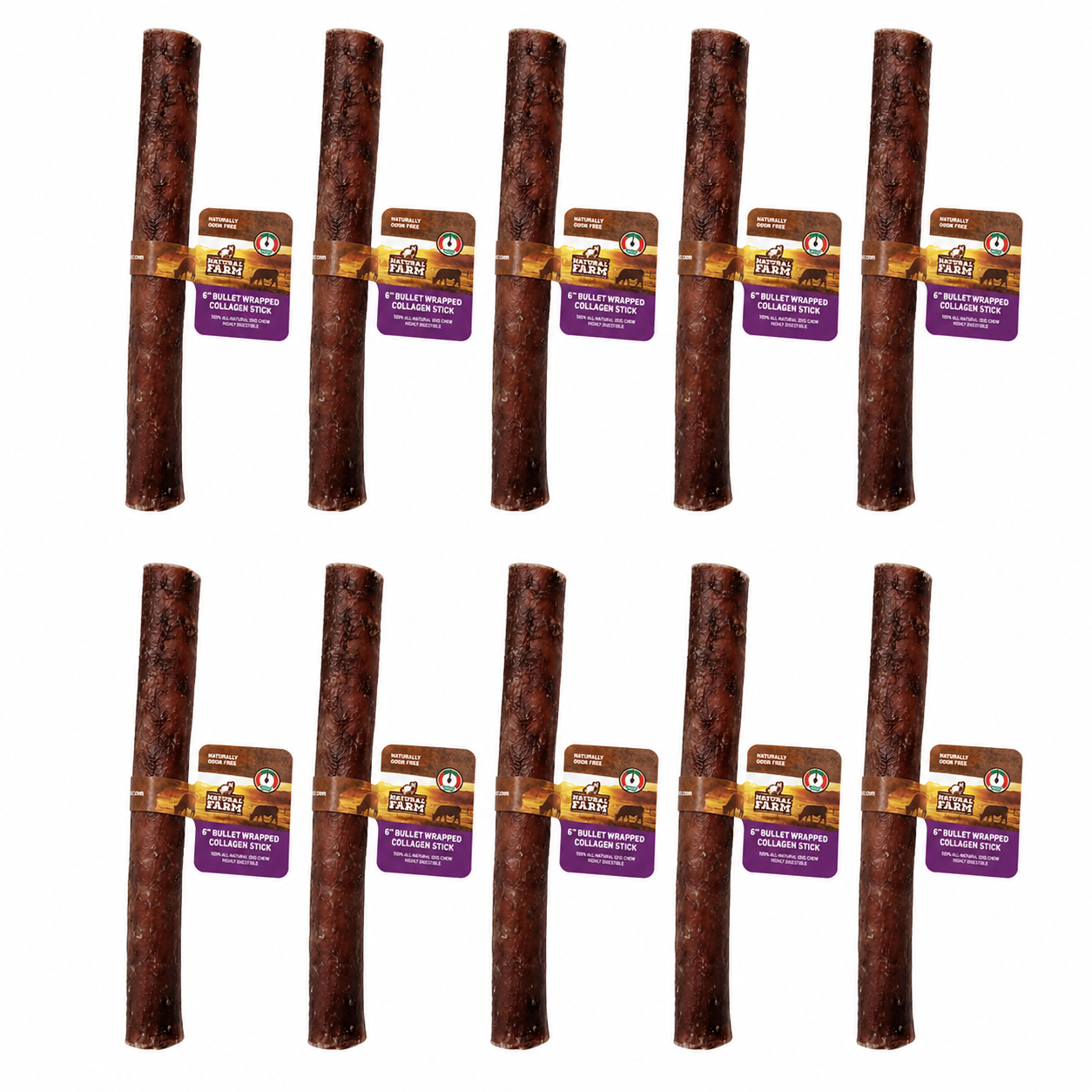Paquet économique de bâton de collagène enrobé d'oesophage 6" - Natural Farm (10)