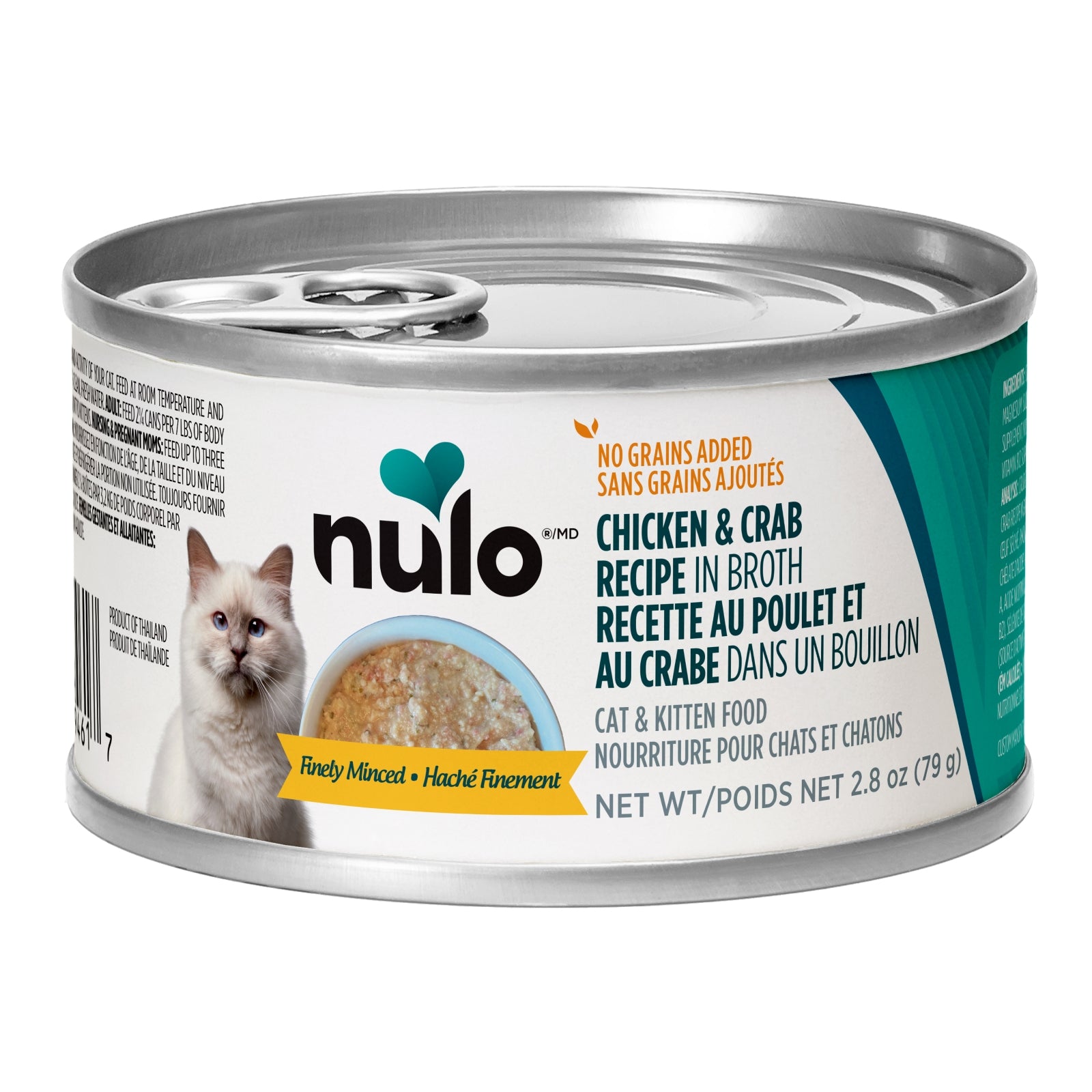 Haché finement au poulet et crabe en bouillon pour chats - Nulo