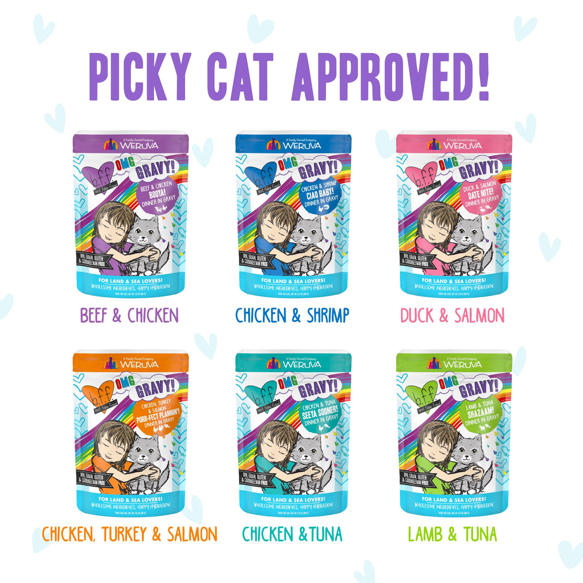 Paquet varié 6 saveurs pour chat  - Weruva Potluck O’ Pouches  (12)