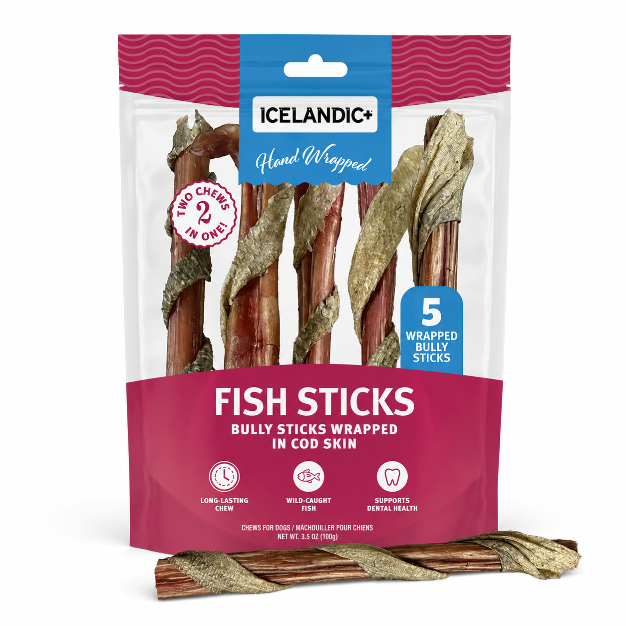 Bully sticks enrobés de morue 6" (5) - Icelandic +